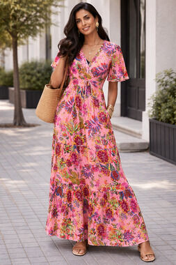 Me 2 Magic Floral Maxi Dress | Boho Flowy Viscose Resort Vacation Dress | Size L